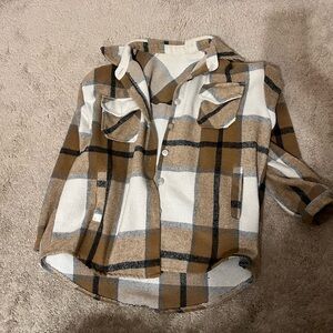 Amazon Women's Plaid Jacket - Brown and White